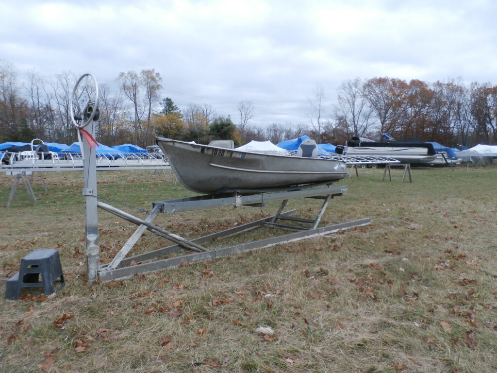 Small boat on Delta hoist